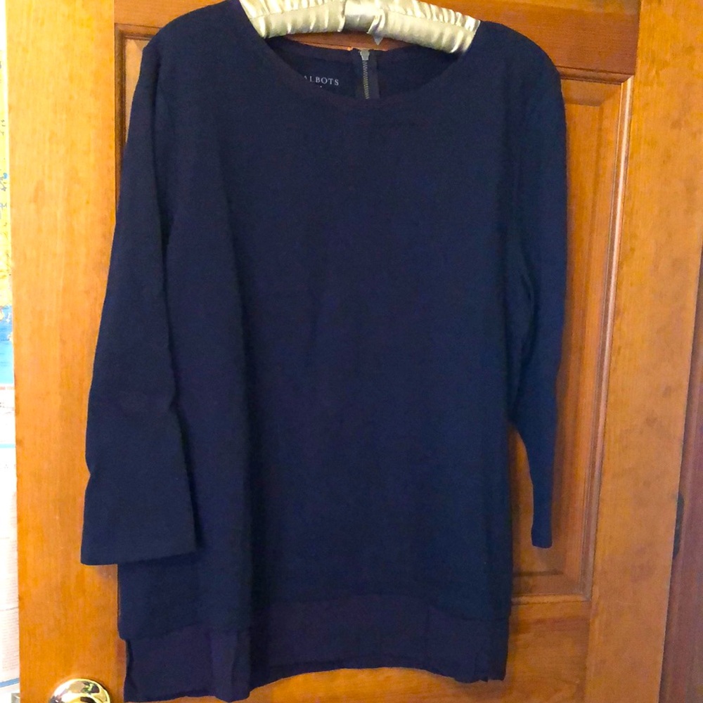 Talbots Dark Blue Cotton Top with Three Quarters Sleeves
